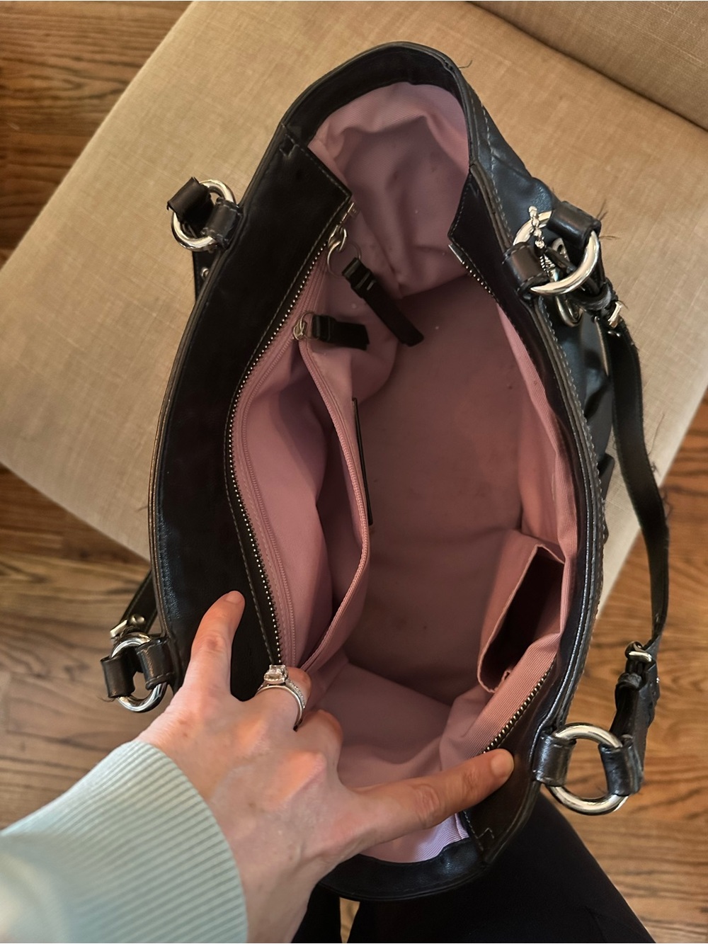 Coach Black Leather Shoulder Bag with Silver Charm - Picture 4 of 4
